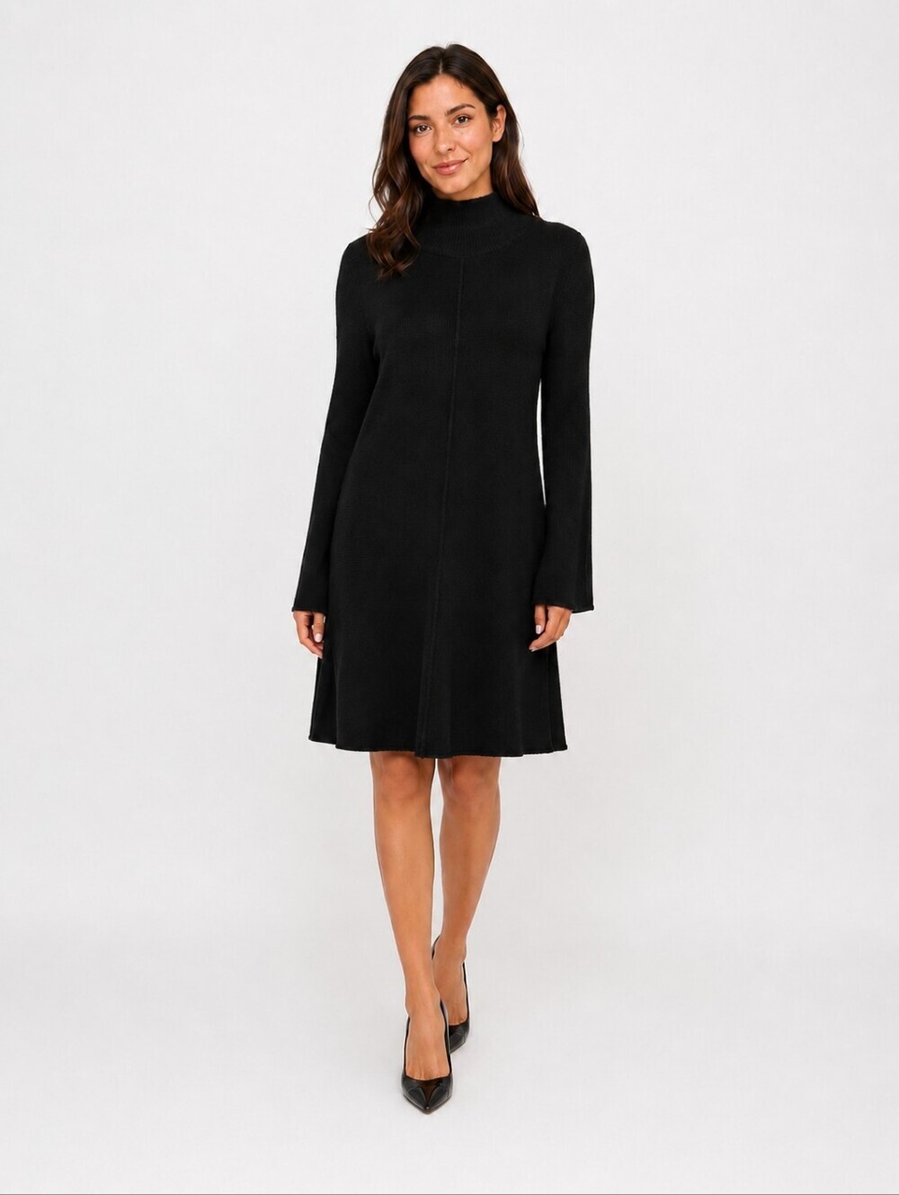 John + Jenn Wool Blend Black Long-Sleeve Mock Neck Sweater Knit Dress Ladies L